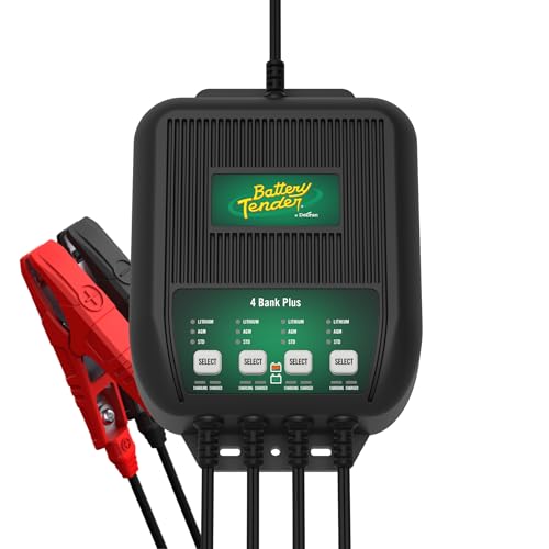 Battery Tender Plus 4 Bank Multibank Charger - 5 AMP (1.25 AMPs Per Bank) - Smart 12V Multi Battery Charger and Maintainer for Standard, AGM, and Lithium LiFePO4-022-0148-DL-WH
