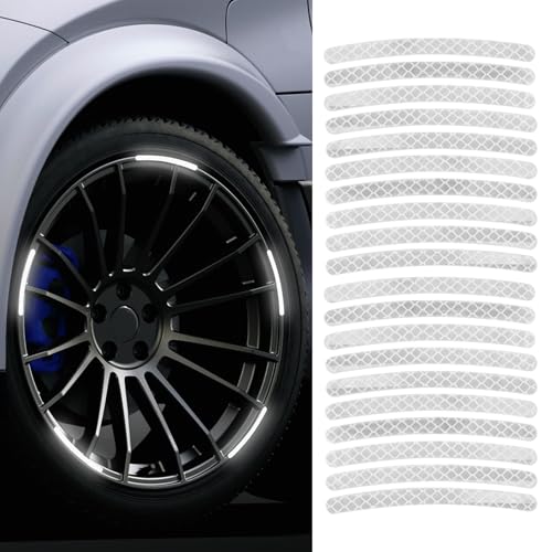 20PCS Reflective Car Wheel Decorative Stripe Stickers, White, Striped, Waterproof Material, English Style, Automotive Decals, 20-Piece Set - color: White