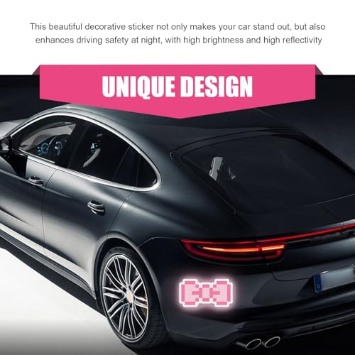Reflective Bow Sticker, 4.96" x 2.6" Waterproof & Scratch-Resistant Sticker, Car Body Scratch Cover Decal, Universal Night Safety Warning Decal for Motorcycles, Helmets, Cars (Pink) - color: Pink