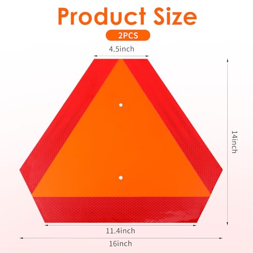 2-Pack Slow Moving Vehicle Signs with Mounting Brackets – 16”x14” Reflective Aluminum SMV Triangle for Golf Carts, Tractors & UTVs – DOT Compliant, Rust-Proof (Red/Orange)