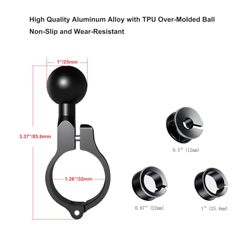 1 inch Ball Mounts Handlebar Mount Base for Round Rail Diameter 0.5"/0.87"/1"/1.26", Compatible with RAM Mounts B Size Double Socket Arms 1 Set - color: Black1, size: 1 inch Bracket