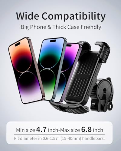 Motorcycle Bike Phone Holder, Phone Mount Holder for Bike/Motorcycle/Scooter, Gifts for iPhone 17/16/15/14 Pro Max, Suitable for iPhone and 4.7"-6.8" Smartphones
