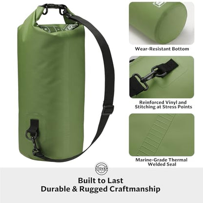 STOVER 5/10/25/30/40/55L Waterproof Dry Bag- Roll-Top Backpack w/Phone Case- Kayaking, Hiking, Camping, Boating- Men/Women - color: 10l Green, size: 10L