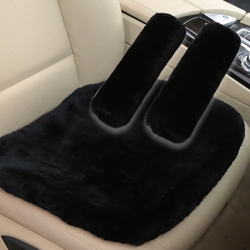 OGLAND Fluffy Fuzzy Genuine Sheepskin Car Seat Belt Covers and Seat Covers