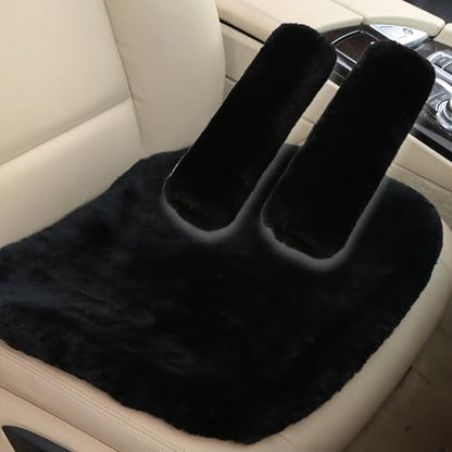 OGLAND Fluffy Fuzzy Genuine Sheepskin Car Seat Belt Covers and Seat Covers