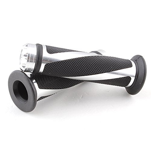 Pair of 7/8" 22mm Motorcycle CNC Aluminum Rubber Gel Hand Grips Handlebar for Sports Bike Chopper Cruiser Bike - color: Silver with Bar End