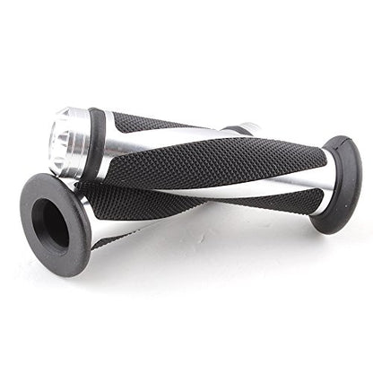 Pair of 7/8" 22mm Motorcycle CNC Aluminum Rubber Gel Hand Grips Handlebar for Sports Bike Chopper Cruiser Bike - color: Silver with Bar End