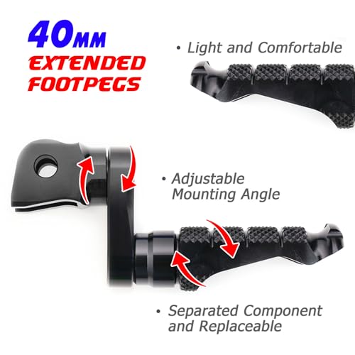 MCMOTOPARTS R-FIGHT Black Front Footpegs 1.5 inch Extended Foot Pegs Compatible with ER-6F 2006-2008 06 07 08 - color: Black, size: 1.5 inch Extension (40mm)
