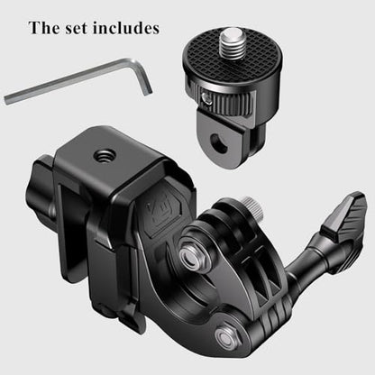 Kewig Motorcycle Windshield Camera Mount with Aluminum Alloy Clip Base & 1/4'' Threaded Adapter Compatible with GoPro/DJI OSMO/Insta360 Action Camera, Angle Adjustable, Quick-Release Design