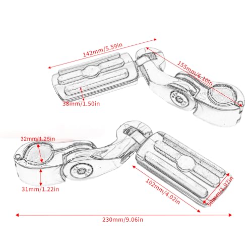 Universal Motorcycle Foot Pegs Compatible with Harley Touring Street Glide Electra Glide Road King Softail CVO Dyna Trike Sportster with 1.25 inch Highway Pegs(Black-Short)