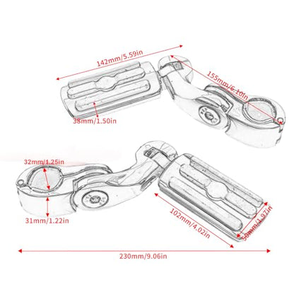 Universal Motorcycle Foot Pegs Compatible with Harley Touring Street Glide Electra Glide Road King Softail CVO Dyna Trike Sportster with 1.25 inch Highway Pegs(Black-Short)