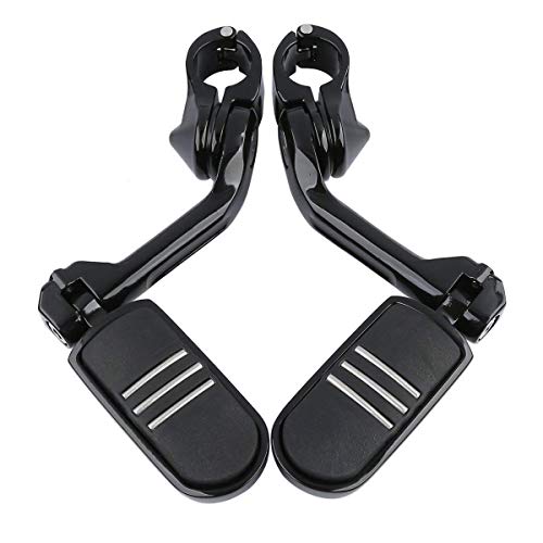 TCMT 1-1/4" 1.25" 32mm Black Long Angled Highway Engine Guard Foot Pegs Kit Fits For Harley Touring Road King Street Glide Road Glide Electra Glide Softail Sportster Dyna with 1.25" Engine Guards - color: Black, size: 2 x Footpegs+Mounting Clamps