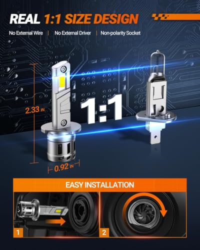 SEALIGHT H1 LED Bulbs, 40000LM 6500K H1 Fog Bulbs with Cooling Fan, 1:1 Mini Size for Powersports ATV/UTV, 60000+ Hours Lifspan, Plug-N-Play, Pack of 2 - size: H1