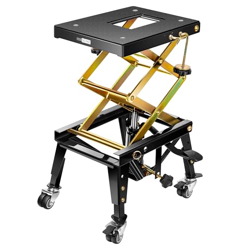 VIVOHOME 350 Lbs Heavy Duty Hydraulic Motorcycle Lift Jack, ATV Dirt Bike Foot Operated Scissor Stand Table with 4 Wheels and Removable Stopper, Black - color: Black