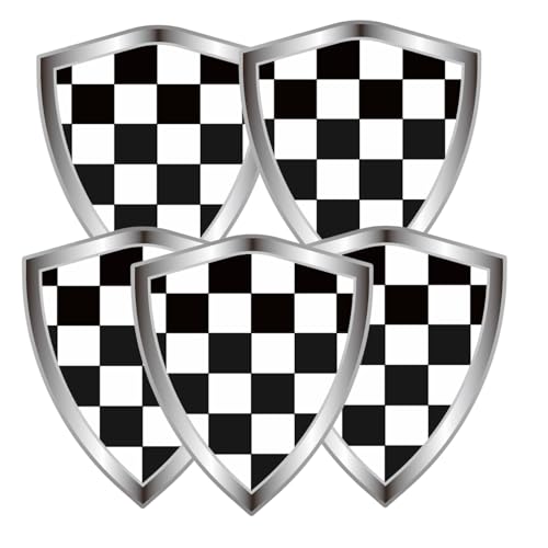 Black and White Checkered Racing Flag Decal Sticker - Checkered Racing Flags Shield Shape Reflective Vinyl Car Stickers - for Car Window Bumper Laptop Waterproof Sticker (5Pcs) - color: Black and White Grid