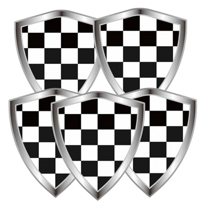 Black and White Checkered Racing Flag Decal Sticker - Checkered Racing Flags Shield Shape Reflective Vinyl Car Stickers - for Car Window Bumper Laptop Waterproof Sticker (5Pcs) - color: Black and White Grid