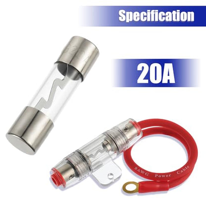 BOJACK 8 Gauge AWG 1ft Power Wire with 20 Amp AGU Fuse Holder for Car Audio, Alarm, Amplifier, Compressors, Waterproof Inline Fuse Holder 20A（Pack of 2） - size: 20A