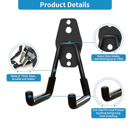 GeeWatom 2 Pack Garage Storage Utility Hooks，Garage Garden Tool Organizer，Steel Wall Mount Hooks, Garden Small U Hooks (Black) - color: Black