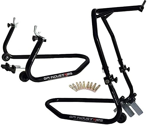 GP Pro Series - Gloss Black Universal Front Head lift and Rear Motorcycle paddock stands lifts For Kawasaki Suzuki Honda Yamaha BMW Ducati Triumph Sport and Sport Touring Bikes by GPI Industries