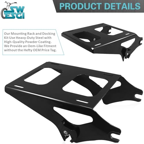 Luggage Rack 4 Point Docking Hardware Kit for Harley Detachable Tour Trunk Kit Two-Up Mounting Rack Compatible with Touring Road King Street Glide Road Glide Electra Glide 2014-2024 (Black) - color: 2014 UP Rack & Docking Black