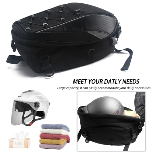 ACZ Expandable Motorcycle Tail Bag Hard Shell - Waterproof, Convertible Backpack with Reflective Safety Strips, Black