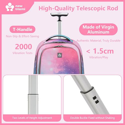 NEW TILAMI 20" Rolling Backpack for Teens Adults, Climbing Stairs Waterproof Backpack with Wheels for School Business Trave Camping with Laptop Compartment, Fit 17 Inch Laptop, Pop Gradient - color: Pop Gradient