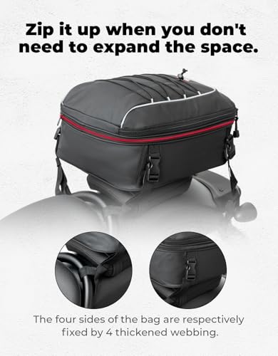 KEMIMOTO Motorcycle Tail Bag, 22L-30L Expandable Waterproof Rear Seat Bag Helmet Backpack with Rain Cover for Motorbike Accessories
