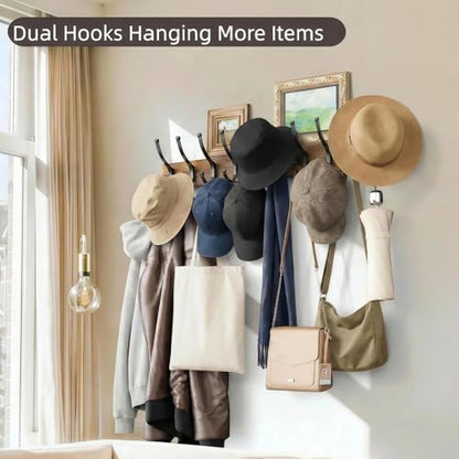 Optish 2 Pack Wooden Coat Rack Wall Mount, 16.1" Rustic Coat Hanger Hooks with 10 Double Hooks, Wall Coat Rack for Hat, Clothes, Bags, Jacket, Brown - color: Brown