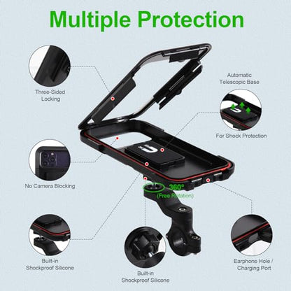Motorcycle Phone Mount Holder, 150mph Wind Anti-Shake Bike Handlebar Cell Phone Clamp 6.3inch Most Phones Friendly, Compatible with iPhone 16