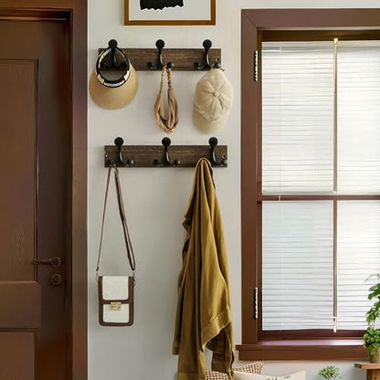 WEBI Coat Rack Wall Mount,17" Solid Wood Coat Hooks Wall Mounted Coat Hanger,16" Hole to Hole,Heavy Duty Hook Rack Rail,3 Triple Hooks for Hanging Coats,Jacket,Clothes,Hat,Backpack,Weathered Brown - color: Weathered Brown, size: 17 Inch