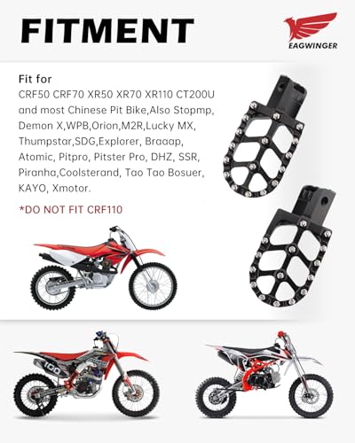 CNC Foot Pegs Alumiunm Dirt Bike Footpegs Compatible with CRF50 CRF70 XR50 XR70 XR110 CRF XR 50 70 M2R SDG DHZ KAYO Dirt Bike Pit Bikes (Black, CRF50/70 XR50/70/110 TaoTao) - color: Black, size: CRF50/70, XR50/70/110, TaoTao