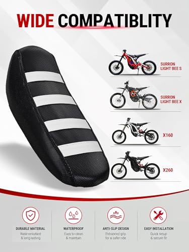 Electric Dirt Bike Seat Cover for Surron Light Bee,Non-Slip Motorcycle Cushion Cover for Sur Ron Light Bee X and S/X160/X260-White - color: White