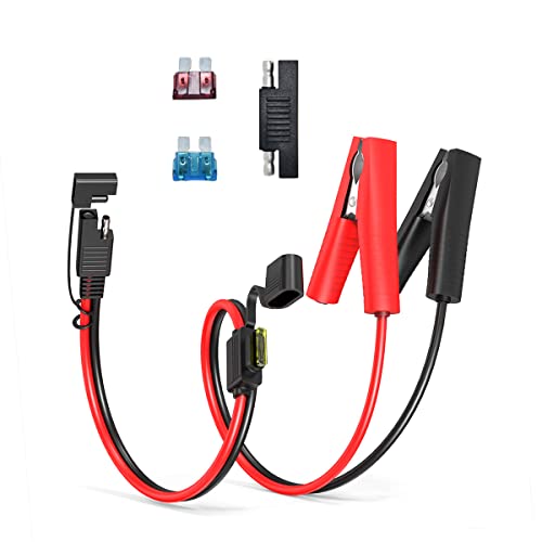 ELFCULB SAE to Alligator Clip, 14AWG SAE Connector Quick Disconnect Cable Battery Alligator Crocodile Clip with 10A 15A 20A Fuse,Compatible for Cars Motorcycle(2FT) - color: SAE to Alligator Clips, size: 2FT