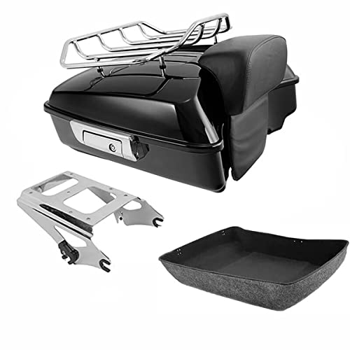 TCMT Chopped Motorcycle Trunk Box Backrest Pad Detachables Two-Up Mounting Rack Luggage Rack Fit For Harley 2009-2013 Touring Road King Road Street Electra Glide Pack - color: Set C#Chrome Rack, size: Chopped Trunk Style A