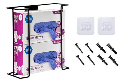 Alpine Glove Holder for Wall Mount - Latex Glove Holder Wire Glove Dispenser for Wall Disposable Glove Box & Tissue Box - Fits 2 Boxes (Black) - color: Black