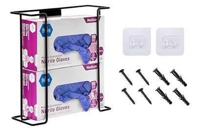 Alpine Glove Holder for Wall Mount - Latex Glove Holder Wire Glove Dispenser for Wall Disposable Glove Box & Tissue Box - Fits 2 Boxes (Black) - color: Black