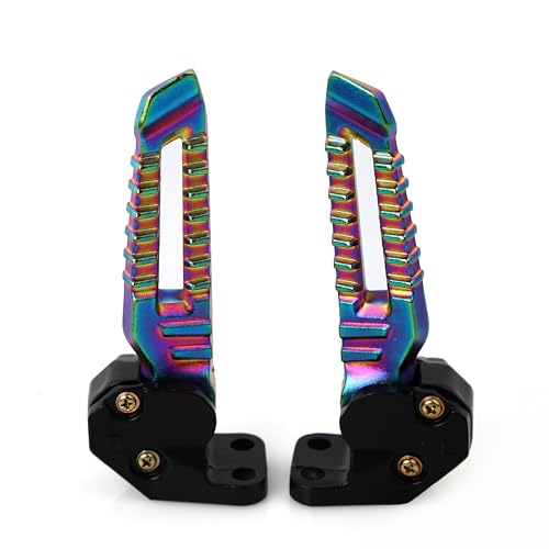 Mokuo Motorcycle Floding Footpegs in Aluminum Alloy Material Compatible with Yamaha Zuma Bws 125cc 2021+,Chinese Scooter Tank 150cc,1 Pair Footrest,Rainbow Color - color: Rainbow