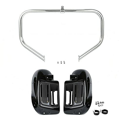 TCMT Highway Engine Guard Crash Bar Lower Vented Leg Fairing Water-Cooled Fit For Harley Touring 2014-2024 Road King Street Glide Road Glide Electra Glide 2014-2023 - color: Chrome Crash Bar, Standard Leg, size: Style A Lower Vented Leg