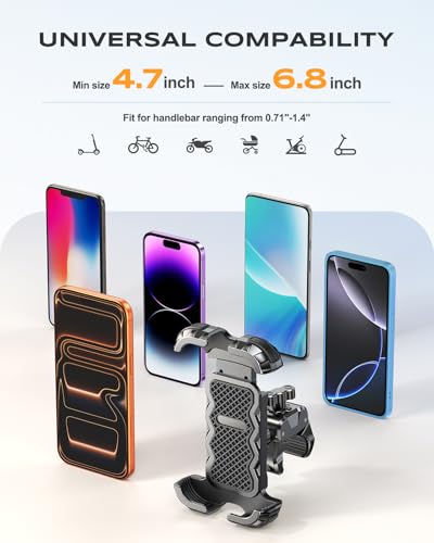 Zewdov 2026 Motorcycle Phone Mount Holder with Quick Install Clamp, Strong Grip & Anti-Drop Bike Phone Holder for Bicycle/ATV/Scooter Handlebar, 1S Security Lock Fits for iPhone/Samsung 4.7-6.8" - style: Without Vibration Dampener