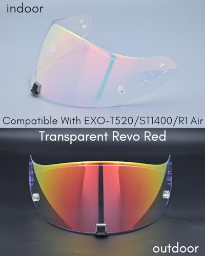 Compatible With EX0 T520 Motorcycle Helmet Visor R1 Air Face Helmet Shield Replacement ST1400 Tinted Visor (Transparent Revo Red) - color: Transparent Revo Red