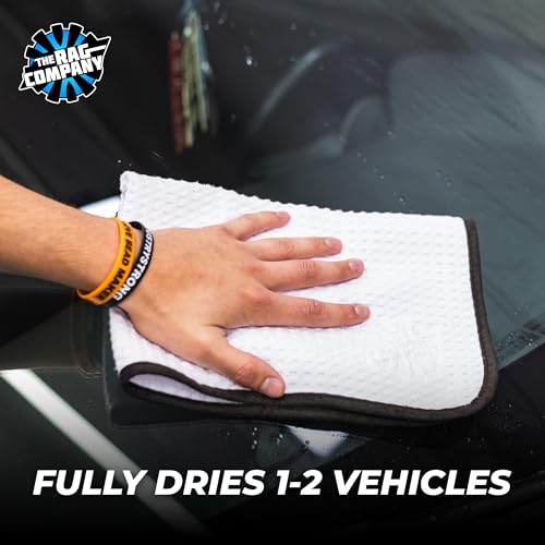 The Rag Company - Dry Me A River, Professional Korean 70/30 Blend Microfiber Waffle-Weave Drying & Detailing Towels, Soft Suede Edges, 390 GSM, 16x24 Inches, White, 3-Pack - color: White, size: 16in x 24in