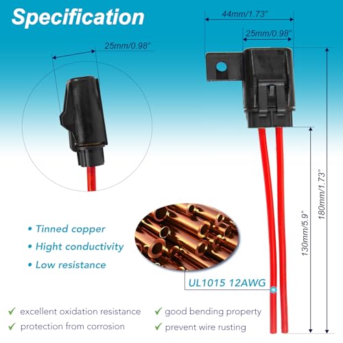 6 Pack Waterproof ATO/ATC Inline Blade Fuse Holder Kit -12AWG Heavy Duty Holder with 30A Protecting Circuits and Electrical Equipment