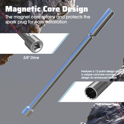 14MM & 16MM 12-Inch Extension Swivel Spark Plug Socket, 3/8-Inch Drive 12-Point Spark Plug Socket Removal Tool 360-degree Rotation, for Maximize Flexibility - size: 14mm&16mm, 12", 12-Point