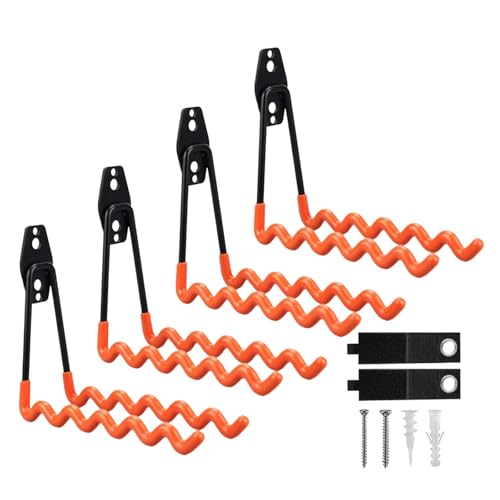 CBWLWJ 4 Pack Heavy Duty Wall Hooks for Hanging - Anti-Slip Coating, Solid Steel 7.7 Inch Wave Garage Hooks for Ladder, Bikes, Tools and More(Orange) - color: Orange, size: wave hooks-4pcs
