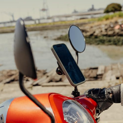 Peak Design Mobile Motorcycle Mirror/GPS Phone Mount, Non-Charging, SlimLink Mounting, Rigid Arm, Fits Mirror Stems or Accessory Bars (7/8"-1 1/8" Diameter), Vibration Isolator, Motorcycle Phone Mount