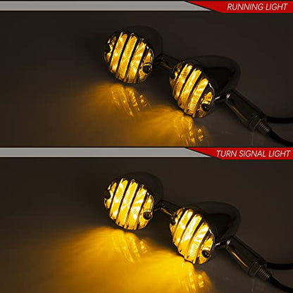 SMD LED Bullet Turn Signals Motorcycle Amber Front Rear Blinker Grill Indicator Universal Compatible for Honda Yamaha Suzuki Kawasaki Harley Chopper Bobber Dyna(Chrome-Amber) - color: C-Chrome Amber