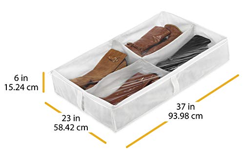 Whitmor Underbed Boot Bag, 4 Section, White (Pack of 6) - color: White, size: 23"L x 37"W x 6"H (Pack of 6), style: UNDERBED BOOT BAG - SINGLE