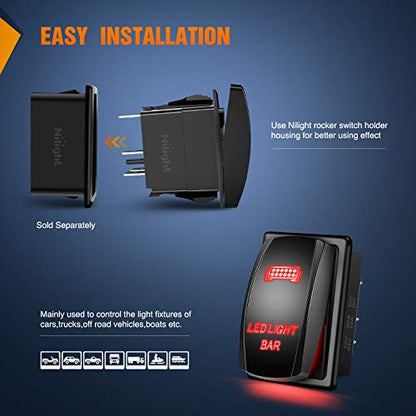 Nilight 90001R LED Light Bar Rocker Switch Red 5Pin Laser On/Off LED Light 20A/12V 10A/24V Switch Jumper Wires Set - color: Red, size: LED LIGHT BAR