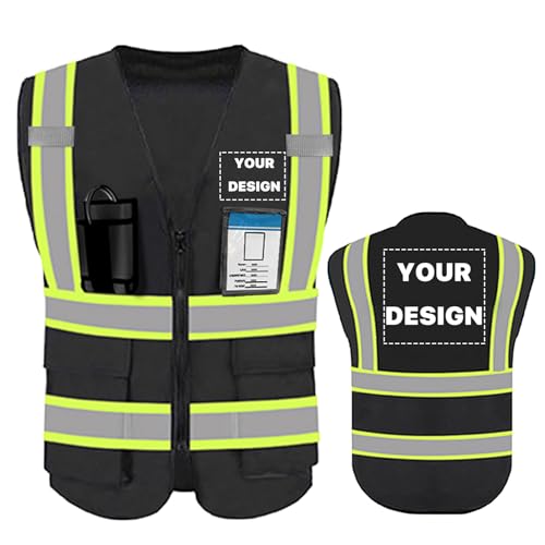 High Visibility Reflective Safety Vest with Pockets Custom Your Logo Safety Workwear - color: A Black Green Webbing, size: Small