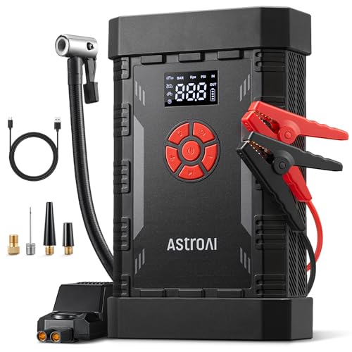 AstroAl A30 Jump Starter with Air Compressor, 4000A &150PSI Portable Car Battery Jump Starter (10.0 Gas/8.0LDiesel) with Tire Inflator, 12V Battery Charger, 18W Quick Charge, Jumper Cables, Lights - color: A30-Red